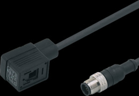 Sensor actuator cable, M12 cable plug, straight, A to valve connector form B, angled, 3 pole/3 pole, 0.6 m, PUR, black, 3 A, E11