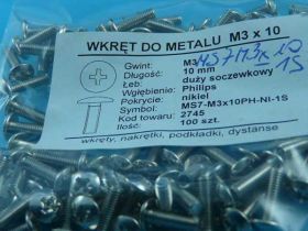 MS7 M3x10 PH-NI WKRĘT DO MET.DUŻY SOCZE