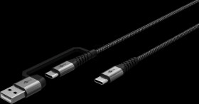 70279 Sync &amp; charging cable 2in1, USB-C &gt; USB-C / USB-A, 3 m, black