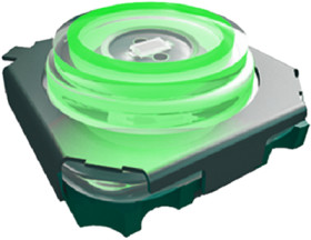 Short-stroke pushbutton, 1 Form A (N/O), 50 mA/28 V, illuminated, green, actuator (transparent), 4 N, SMD, 3006.2117