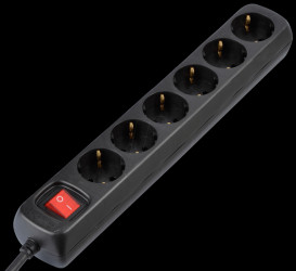 Socket outlet, 6 sockets, with switch, black