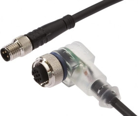 VK060F62, Kabel połączeniowy, 0,6 m, żeński M12 (gniazdo) 3-pinowy kątowy, męski M8 (złącze) 3-pinowy prosty