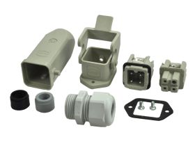 Złącze gniazdo+wtyk; Han Kit; 10200030002; 3 tory; 3A; plastik; proste; wtyk w obudowie na przewód; śrubowy; z 1 klamrą; 10A; 23