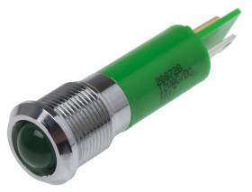 Lampka kontrolna do montażu panelowego 12V ac/dc, zielona 12mm LED Chrom Końcówka lutownicza RS PRO