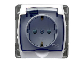 GAZELA Gniazdo pojedyncze z uziemieniem schuko + osłona IP44 z przesłonami biały GPH-1JSP/m/00/d OSPEL