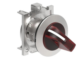 Metalowy przełącznik płaski podświetlany 2 pozycyjny 0-1 z samopowrotem fi 30mm pokrętło krótkie Czerwony LPFSL1214