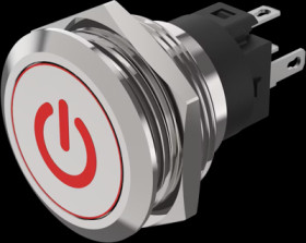Vandal-proof pushbutton, silver, illuminated  (red), mounting Ø 22 mm, IP65/IP67, 82-6151.1A14.B002