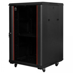 Szafa stojąca RACK 19 18U 600x800mm drzwi szklane czarna NEKU FLR + wyposażenie