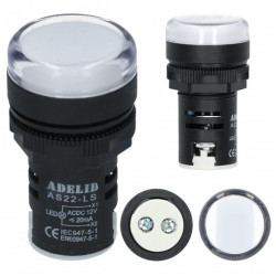 Lampka kontrolna sterownicza LED Biała 12V fi:22mm ADELID