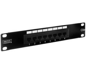Patch panel kompletny 10cali 8x RJ45 U/UTP kat. 5e 1U czarny (RAL 9005) DN-91508U
