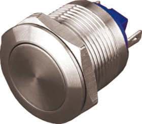 Vandal-proof pushbutton, 1 pole, silver, unlit , 2 A/36 V, mounting Ø 19 mm, IP65, PAV19ANFS0N