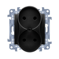 Simon 10 Gniazdo wtyczkowe bez uziemienia podwójne (moduł) 16A, 250V, zaciski śrubowe czarny mat CG2M.01/49