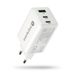 Ładowarka sieciowa everActive GaN SC-655Q z gniazdem USB oraz 2x USB-C PD PPS QC4+ 65W