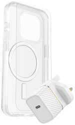 Otterbox KIT UK Pokrywa + szkło ochronne + zestaw ładowarki Apple iPhone 15 Pro przeźroczysty, biały Kompatybilny z MagS