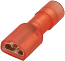 Insulated flat plug sleeve, 6.3 x 0.8 mm, 0.5 to 1.5 mm², copper, tin-plated, red, 96334