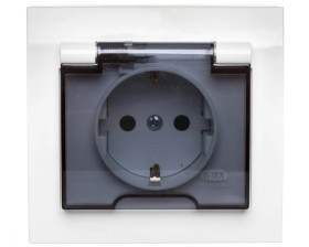 KIER Gniazdo bryzgoszczelne z/u Schuko IP44 z przesłonami klapka przezroczysta białe GPH-1WSP/00/d