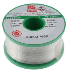 Lut bez ołowiu średnica 0.25mm RS PRO 0% Pb temp. topnienia 228°C 250g 0.5% Cu 99.5% Zn