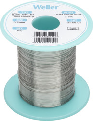 Solder, lead-free, SAC (Sn3.0Ag0.5Cu3.5%), Ø 0.2 mm, 10 g, WSW SAC M1 0,2MM 10G
