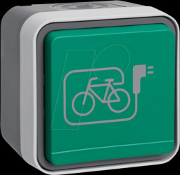 47403533 Steckdose mit grünem Klappdeckel und Symbol E-Bike AP W.1 grau