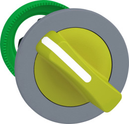 Toggle switch, 2 positions, unlit, groping, waistband round, yellow, front ring gray, 90°, mounting Ø 30.5 mm, ZB5FD405C0