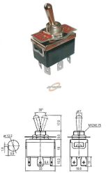 PRZEŁĄCZNIK 3 POZYCJE 6 PINÓW ON-OF-ON 250V/10A KN3