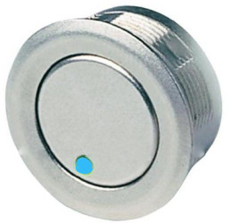 Vandal-proof pushbutton, 1 pole, silver, illuminated  (blue), 0.125 A/48 V, mounting Ø 19 mm, IP67, 1241.2859
