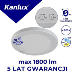 Oprawa downlight LED z czujnikiem ERGA PIR 17W CCT-W max 1800lm 3000-6500K ciepła/neutralna/zimna IP20 5 lat Gwar. biały 24606