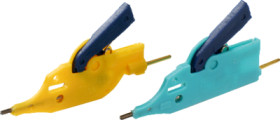 Miniature clamp test probe, green/yellow, max. 0.8 mm, L 30 mm, CAT O, pin 0.73 mm, 974101188