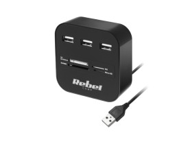 HUB USB 2.0 3 portowy z czytnikeim kart MS/SD/M2/MicroSD REBEL