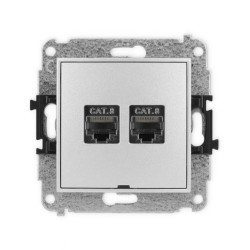 ICON Mechanizm gniazda komputerowego podwójnego 2xRJ45, kat. 8, ekranowane, 8-styk, bez pola opisowego srebrny metalik 7IGKBO-12