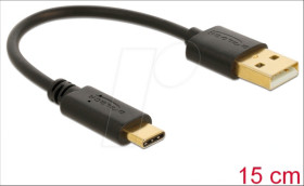 85354 Charging cable, USB-A -> USB-C, black, 15 cm