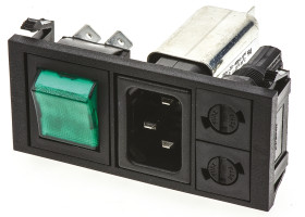 Gniazdo zasilające IEC z filtrem przeciwzakłóceniowym2 10A C14 Bulgin Zatrzask 5 x 20mm