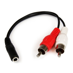 Złącze AUX złącze A: Jack stereo 3,5 mm złącze B: RCA x 2 długość 150mm StarTech.com Czarny rodzaj A Żeńskie rodzaj B