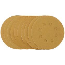 Draper 59766 Gold Sand. Discs-Hook&amp;Loop 125mm 320Grit 8 Dust Extract Holes 10Pc