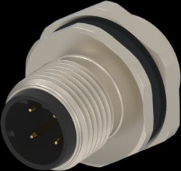 Panel plug, M12, 4 pole, strand connection, screw locking, straight, T4171210504-001