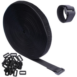 Quadrios 23CA190 Hook-and-Loop Tape 10m x 20mm Black Strong Polyamide