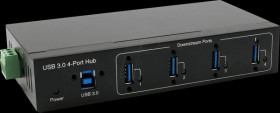 EX-11224HMVS USB 3.0 four-port industrial hub, 15-kV ESD, table, wall, DIN ra