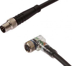 VK500F72, Kabel przyłączeniowy, 5m, M8 żeński 3pin kątowy, M8 męski 3pin prosty, 3x0,34mm², PUR, IP67, Silikon