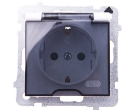 AS Gniazdo bryzgoszczelne z/u Schuko IP44 z przesłonami klapka przezroczysta białe GPH-1GSP/m/00/d