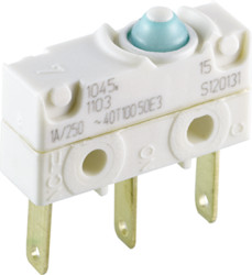 Subminiature snap-action switch, On-On, plug-in connection, pin plunger, 3.2 N, 10 (3) A/250 VAC, IP67, 1045.1103