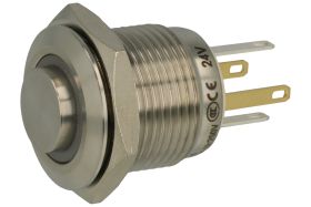 Przełącznik; przyciskowy; GQ16H-10E/JL/G/24V/S; OFF-(ON); 1 tor; podświetlenie LED 24V; zielony; ring; monostabilny; na panel; 2