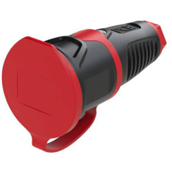 PCE 2521-sr Mains Socket Solid Rubber IP54 250V Black/Red