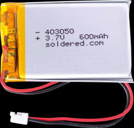 333279 Lithium-ion battery, SOLDERED 333279, 600 mAh, 3.7 V