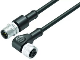 Sensor actuator cable, M12-cable plug, straight to M12-cable socket, angled, 5 pole, 1 m, PUR, black, 4 A, 77 3434 3429 50005-01