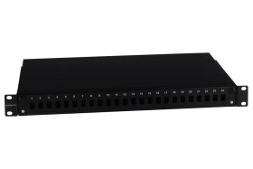 Przełącznica wysuwana 19 1U 24xSC simplex teleskopowa, czarna w komplecie kasety światłowodowe na 24 wł. i dławiki EM/PS-1924SCS