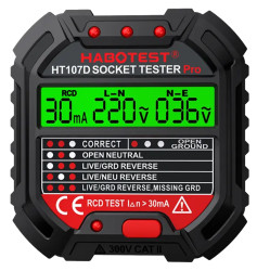 Tester gniazd, HT107D-EU, 250V ac, CAT II 300V