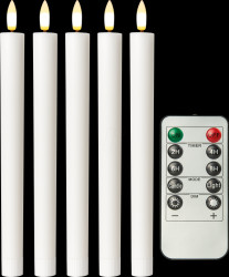 77750 LED Real Wax Taper Candles, White, Set of 5, Warm White, Timer