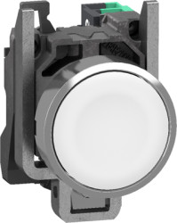 Pushbutton, unlabeled, unlit, groping, 1 Form A (N/O), waistband round, white, front ring metal, mounting Ø 22.5 mm, XB4BA115