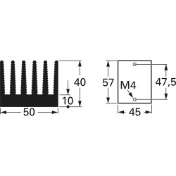 Extruded heatsink, (L x W x H) 75 x 50 x 40 mm, 3.6 to 1.25 K/W, black anodized, 10020067