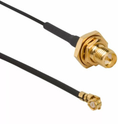 Coaxial cable, RP-SMA jack (straight) to AMC plug (angled), 50 Ω, 1.37 mm micro cable, grommet black, 300 mm, 336306-14-0300